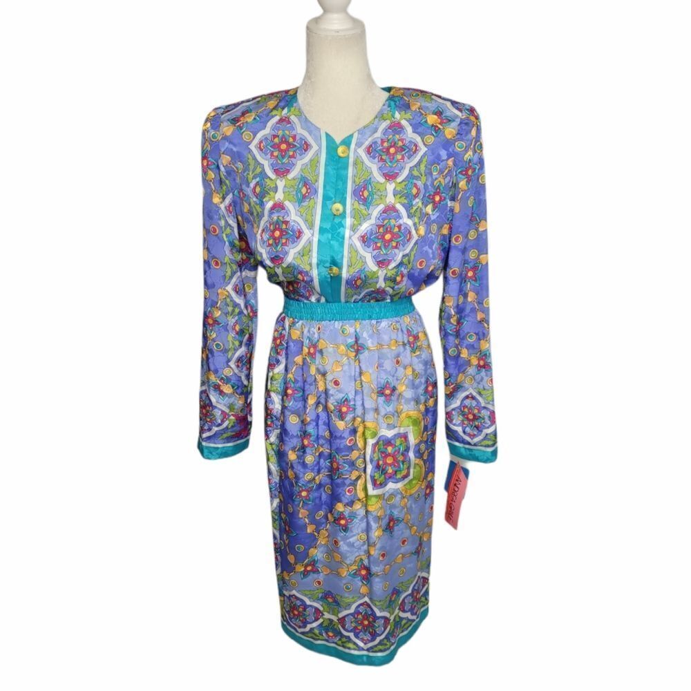 VINTAGE‎ deadstock 80s charm kaleidoscope 2 piece skirt set S